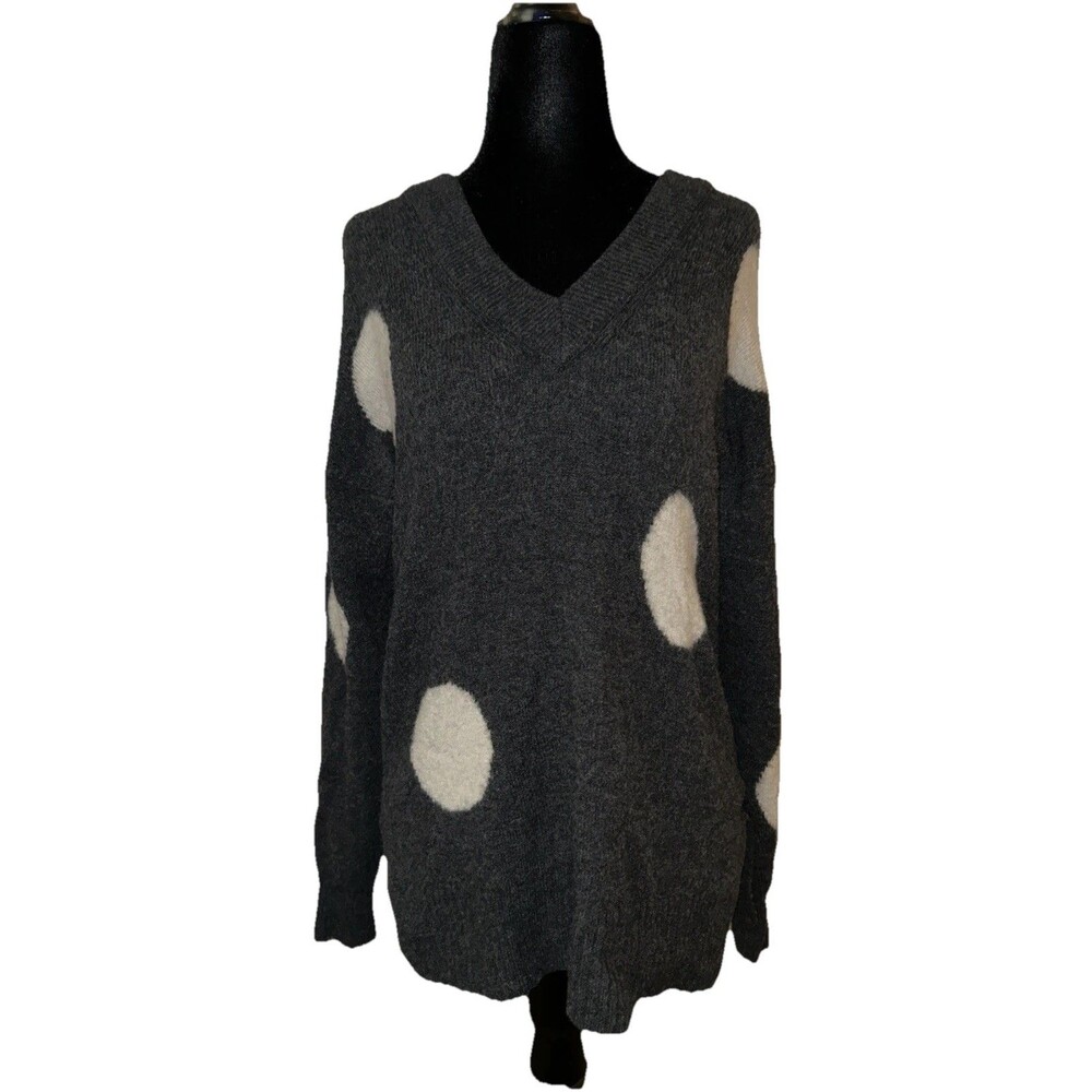 Madewell XXS Dotted Bartlett V-Neck Long Sleeve Gray & White Polka Dots Sweater